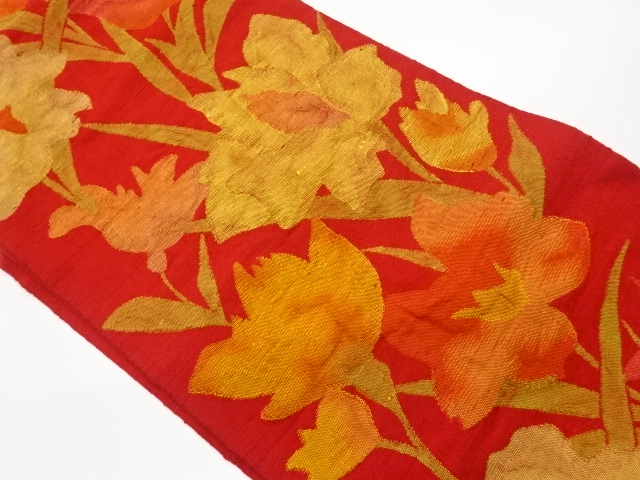 JAPANESE KIMONO / VINTAGE NAGOYA OBI / TSUMUGI / WOVEN FLOWERS